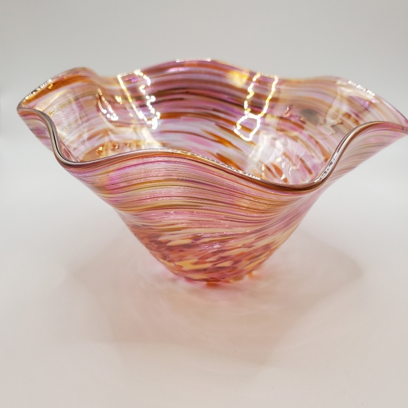 Beautiful PNW Seattle Glass-Eye Studio Art Glass Wave Bowl "Flamingo". EUC. - Picture 4 of 10